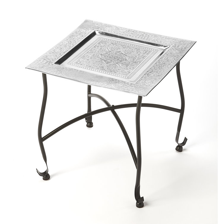 Petite Silver Aluminum Moroccan Tray Side Table