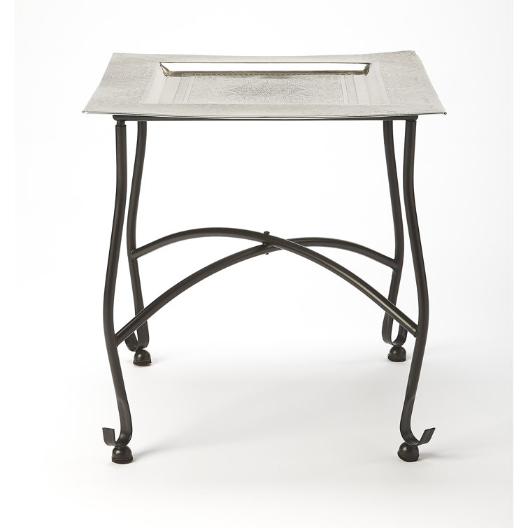 Petite Silver Aluminum Moroccan Tray Side Table