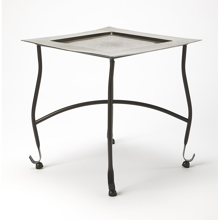 Petite Silver Aluminum Moroccan Tray Side Table