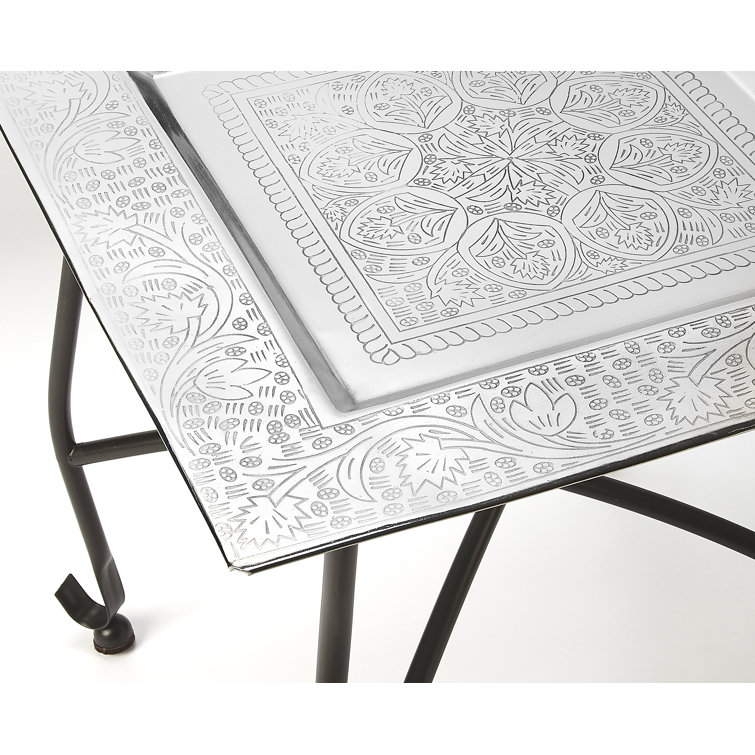 Petite Silver Aluminum Moroccan Tray Side Table