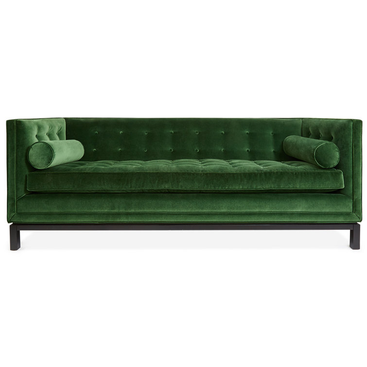 Venice Peacock Black Velvet Tufted Tuxedo Sofa with Maple Wood Legs