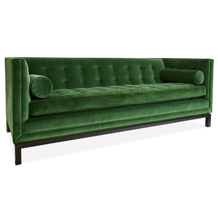 Venice Peacock Black Velvet Tufted Tuxedo Sofa with Maple Wood Legs