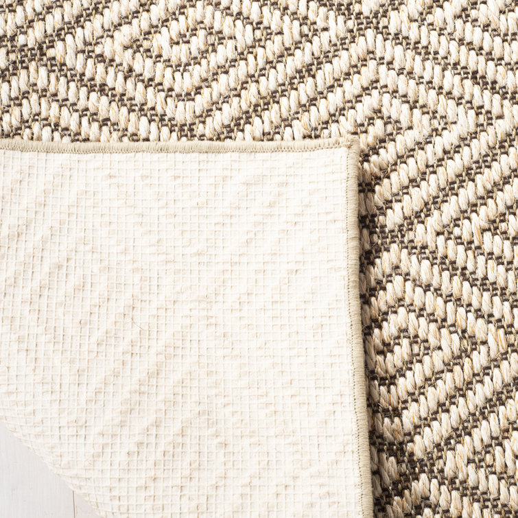 Beige and Brown Geometric Sisal Runner Rug, 2' x 8'