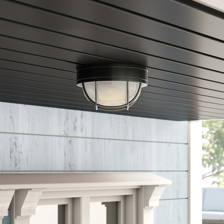 Matte Black Glass Outdoor Flush Mount Ceiling Light