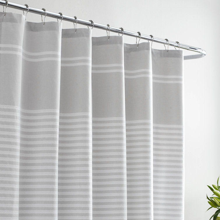 Seersucker White Cotton Striped Shower Curtain with Grommet Top