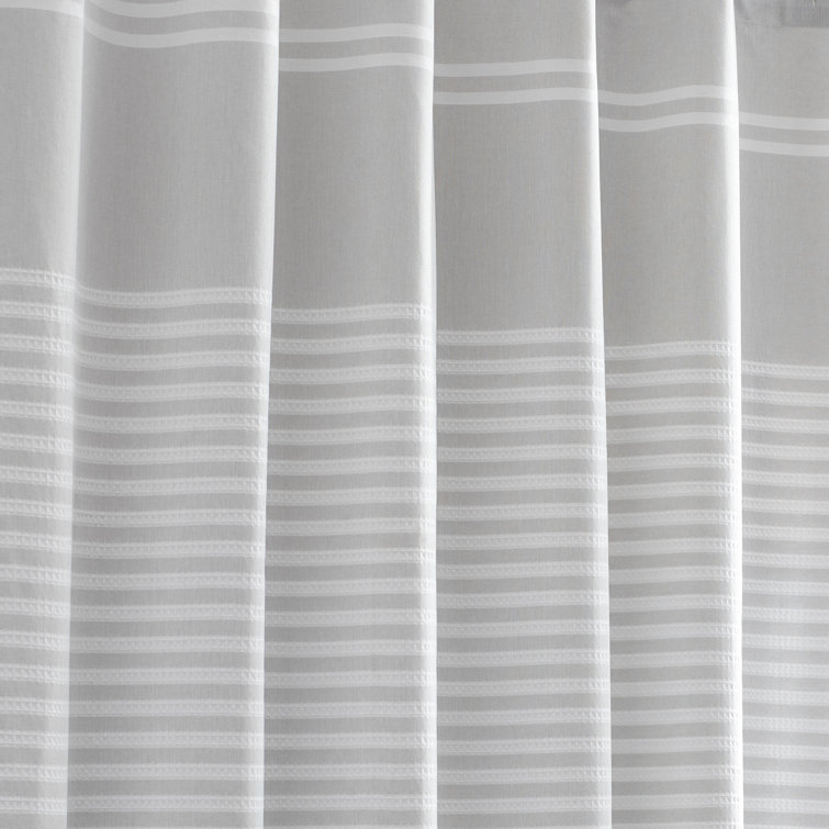 Seersucker White Cotton Striped Shower Curtain with Grommet Top