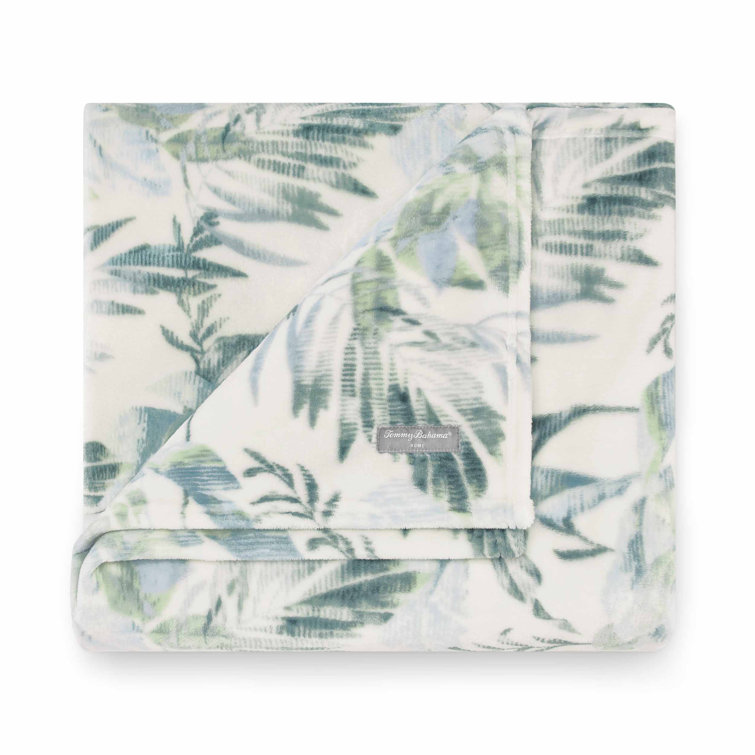 Green and White Cotton Fleece Reversible Throw Blanket