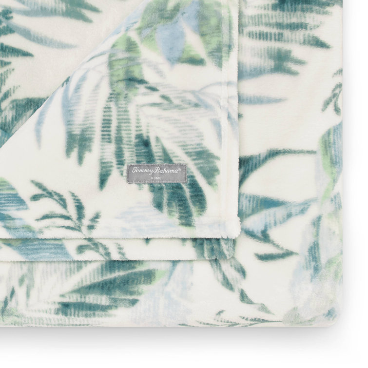 Green and White Cotton Fleece Reversible Throw Blanket