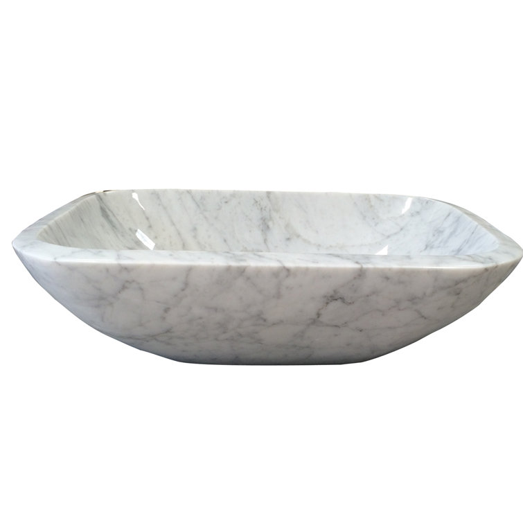 Polished Carrara Marble Rectangular Vessel Sink, 16.5" White