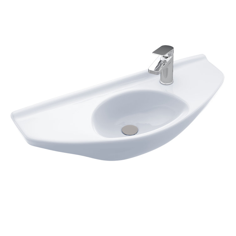Modern Oval Wall-Mount Bathroom Sink in Creamy Beige Ceramic