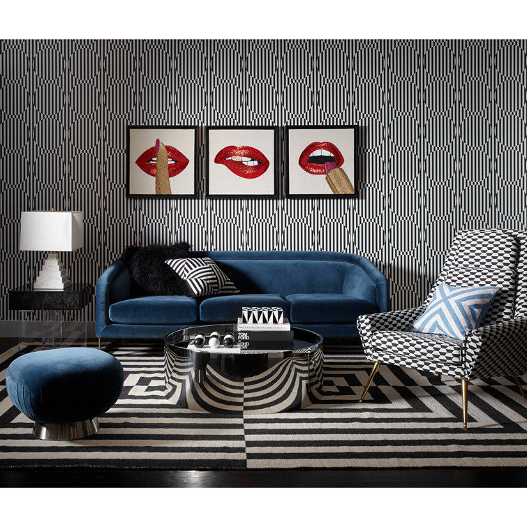 Hand-Beaded Red Lips and Finger Black Framed Wall Art