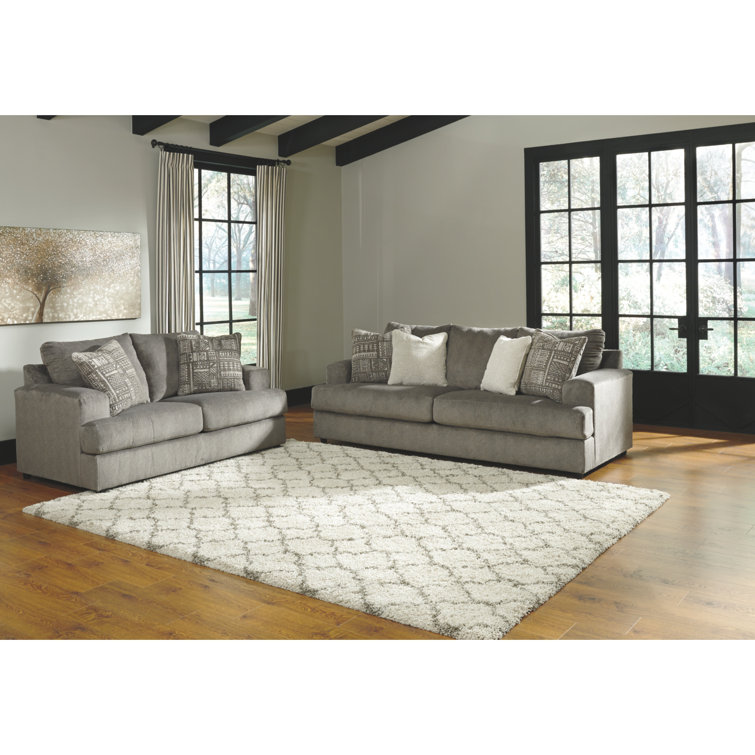 Soletren Ash Gray Microfiber Stationary Sofa with Accent Pillows