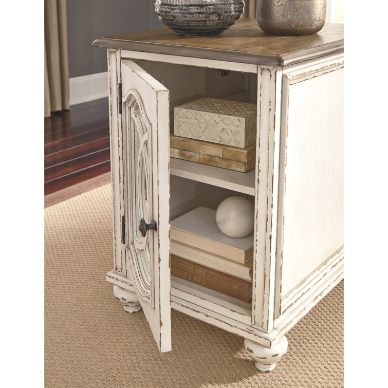 Antiqued Two-Tone Mirrored Cottage End Table with Storage