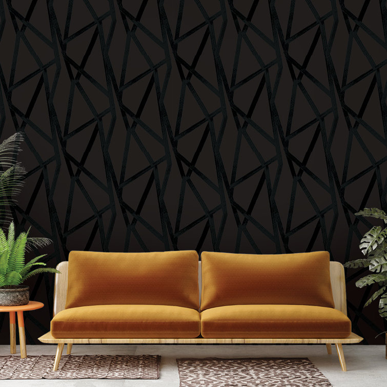 Black Metallic Geometric Self-Adhesive Vinyl Wallpaper