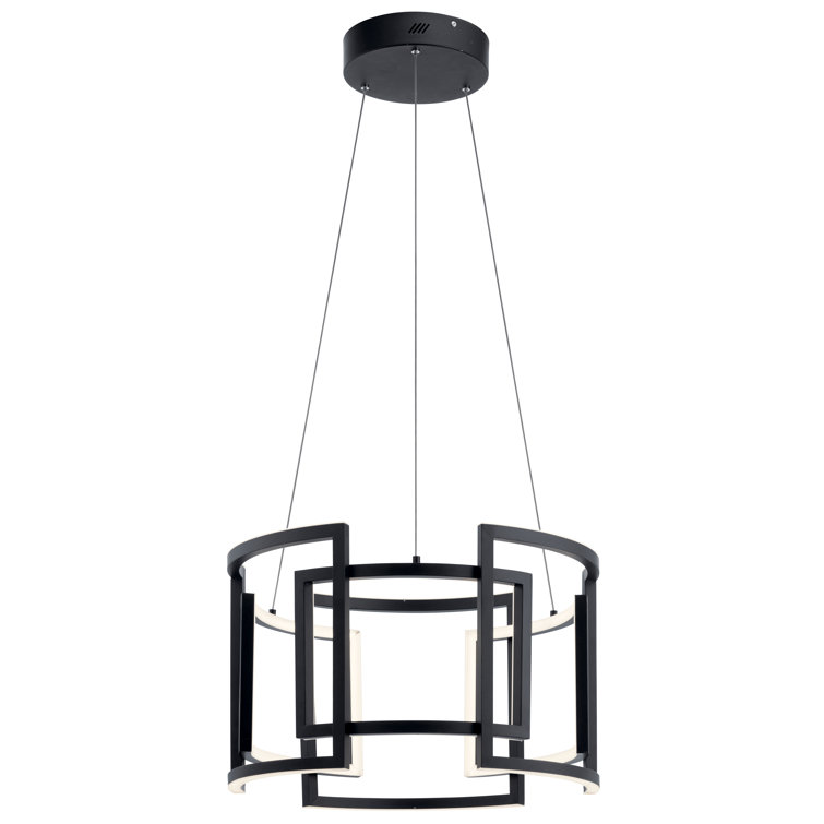 Elan Melko 9-Light Black LED Drum Chandelier with White Polycarbonate Shade