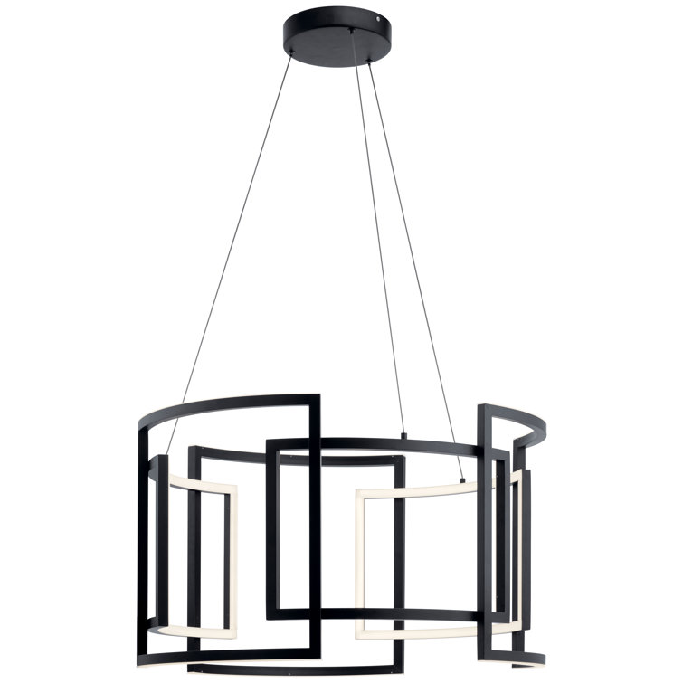 Black Glass LED Drum Chandelier with Polycarbonate Shade