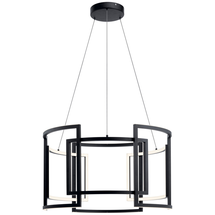 Black Glass LED Drum Chandelier with Polycarbonate Shade