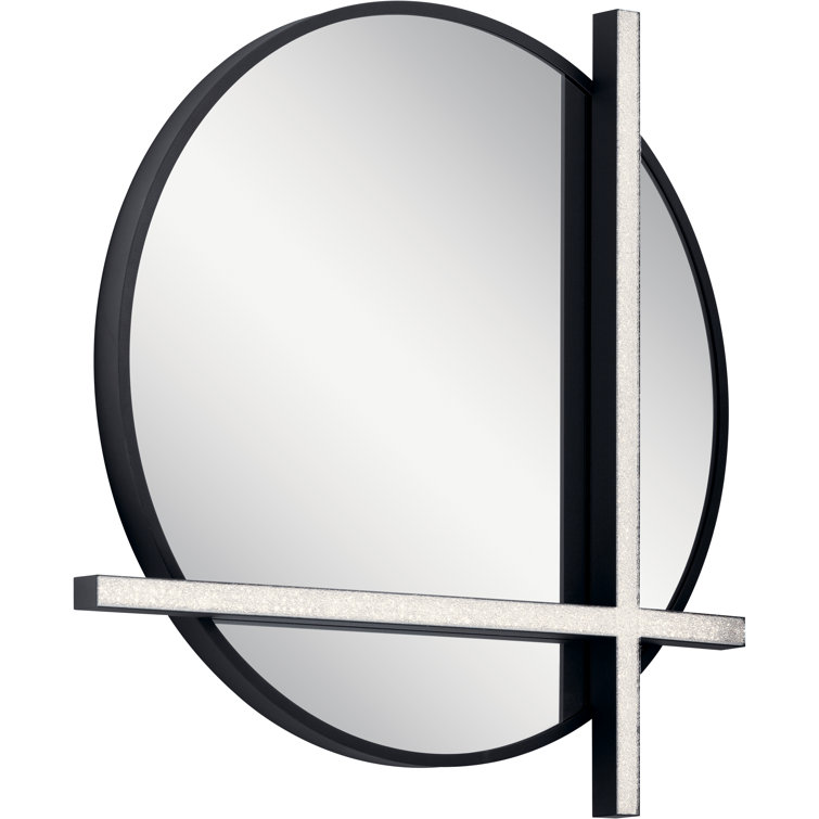 Matte Black Round LED Wall Mirror with Acrylic Accent