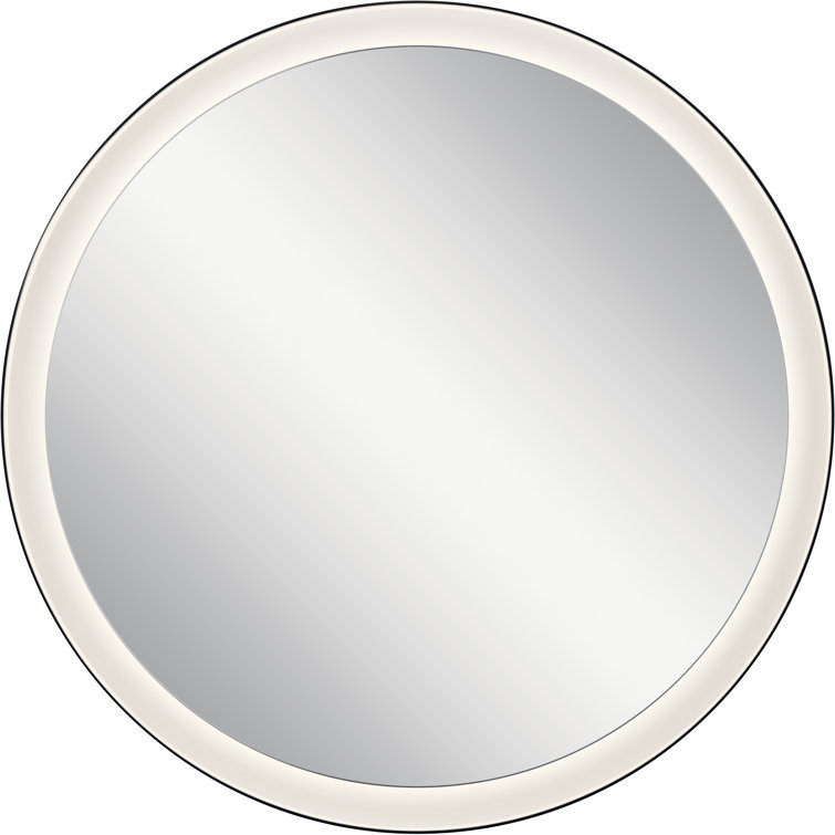 Sleek Round Matte Black LED Bathroom Mirror with Frosted Acrylic Shade
