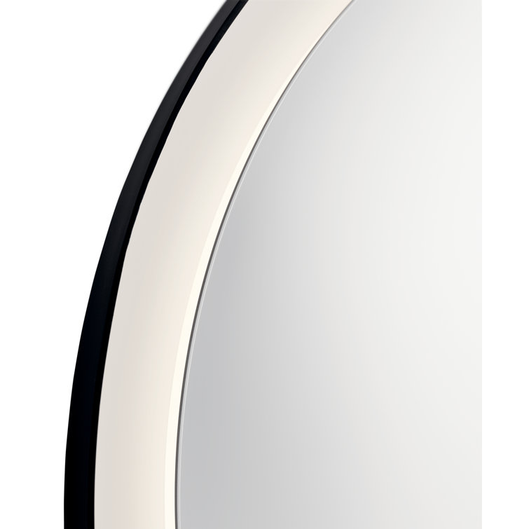 Sleek Round Matte Black LED Bathroom Mirror with Frosted Acrylic Shade