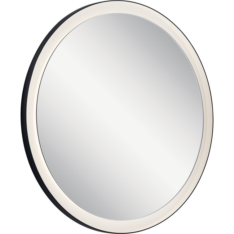 Sleek Round Matte Black LED Bathroom Mirror with Frosted Acrylic Shade