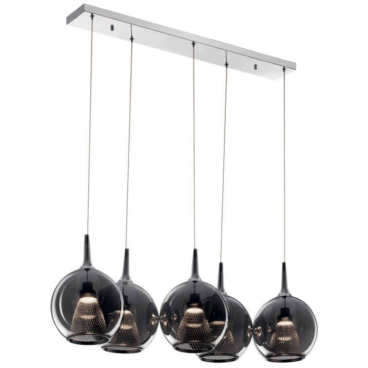 Zin 5-Light LED Cluster Island Pendant in Chrome with Smoky Glass