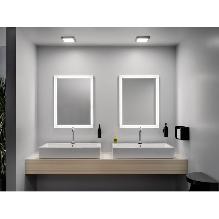 Sleek Matte Silver LED Vanity Mirror with Frosted Acrylic Shade
