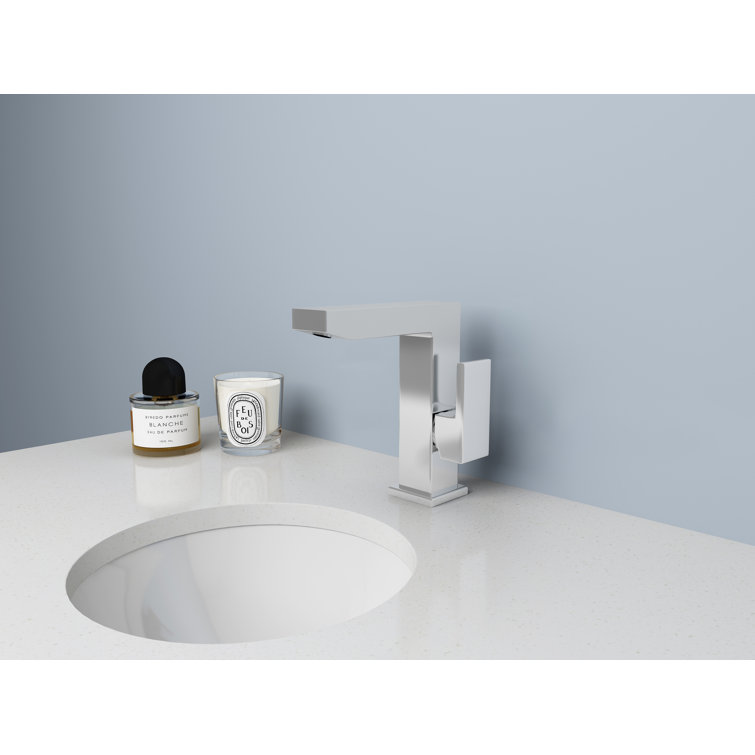 Polished Chrome Modern Single-Hole Bathroom Faucet with Drain Assembly