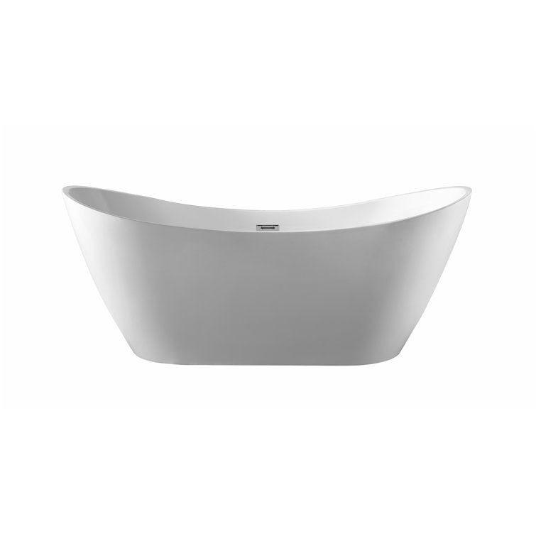 White Acrylic 71" Freestanding Soaking Bathtub with Chrome Drain