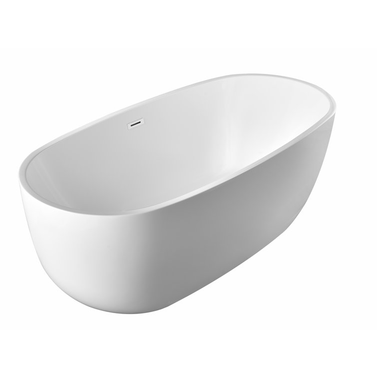 White Acrylic 59" Freestanding Soaking Bathtub with Chrome Drain