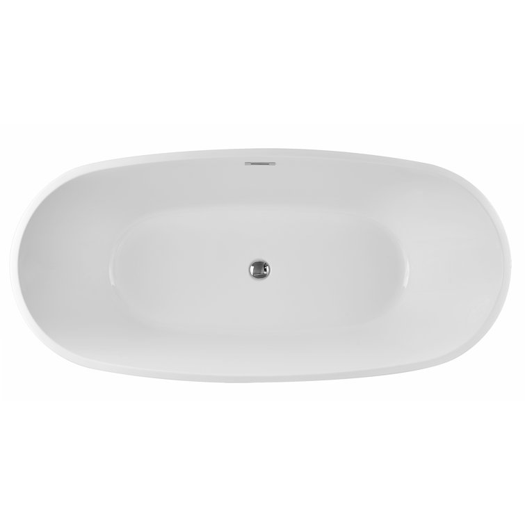 White Acrylic 59" Freestanding Soaking Bathtub with Chrome Drain