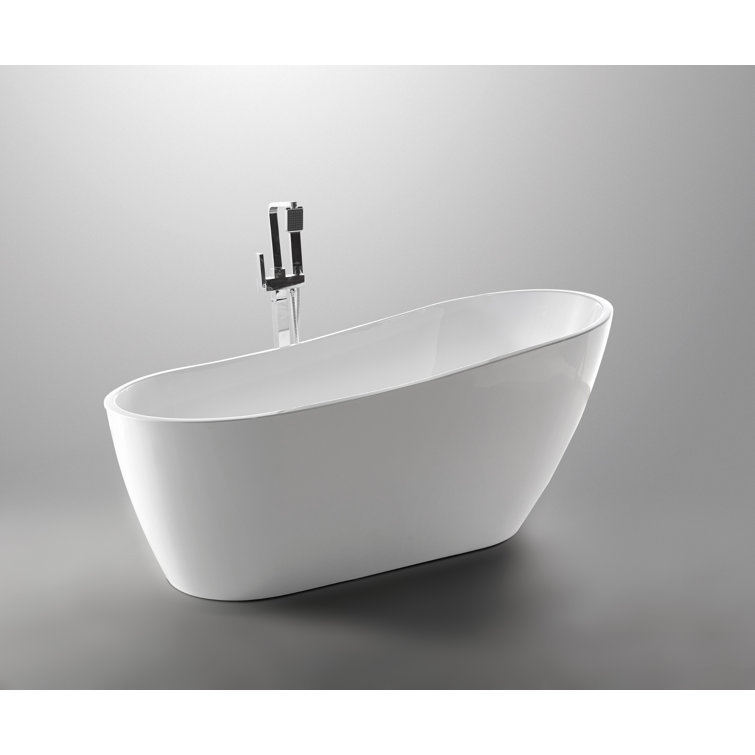 55" White Acrylic Freestanding Soaking Bathtub