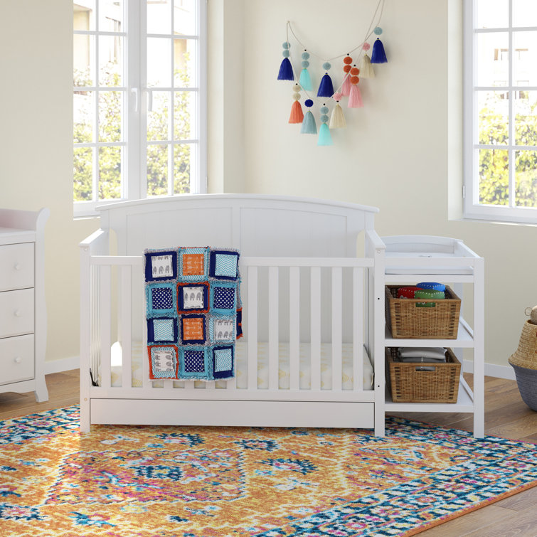 White 4-in-1 Convertible Crib with Changer and Drawer