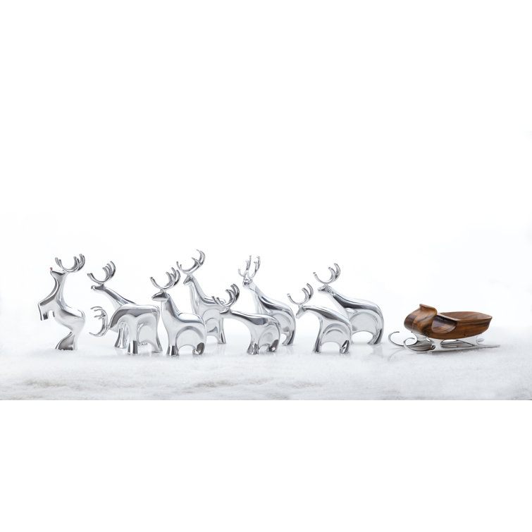 Polished Silver Metal Alloy Red-Nosed Reindeer Figurine
