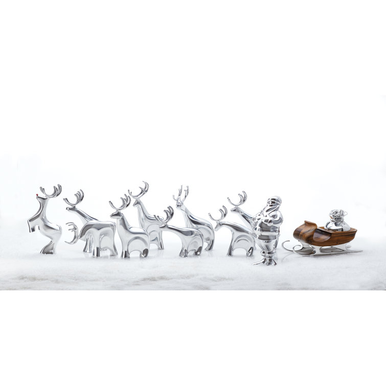 Polished Silver Metal Alloy Red-Nosed Reindeer Figurine