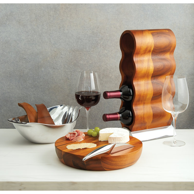 Round Acacia Wood Cheese Board with Stainless Steel Knife