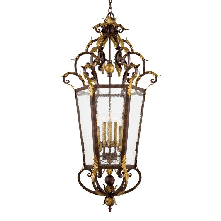 Golden Bronze 8-Light Geometric Chandelier with Clear Glass