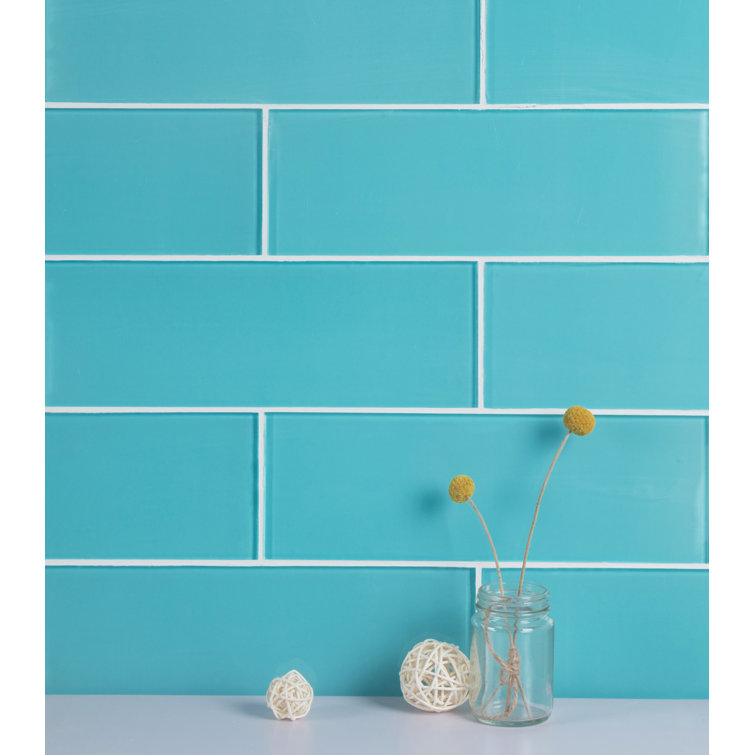 Aqua Blue 4" x 12" Polished Glass Subway Tile