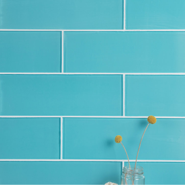 Aqua Blue 4" x 12" Polished Glass Subway Tile