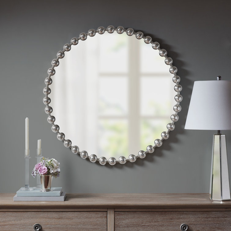 Marlowe Beaded 36" Silver Metallic Round Wall Mirror