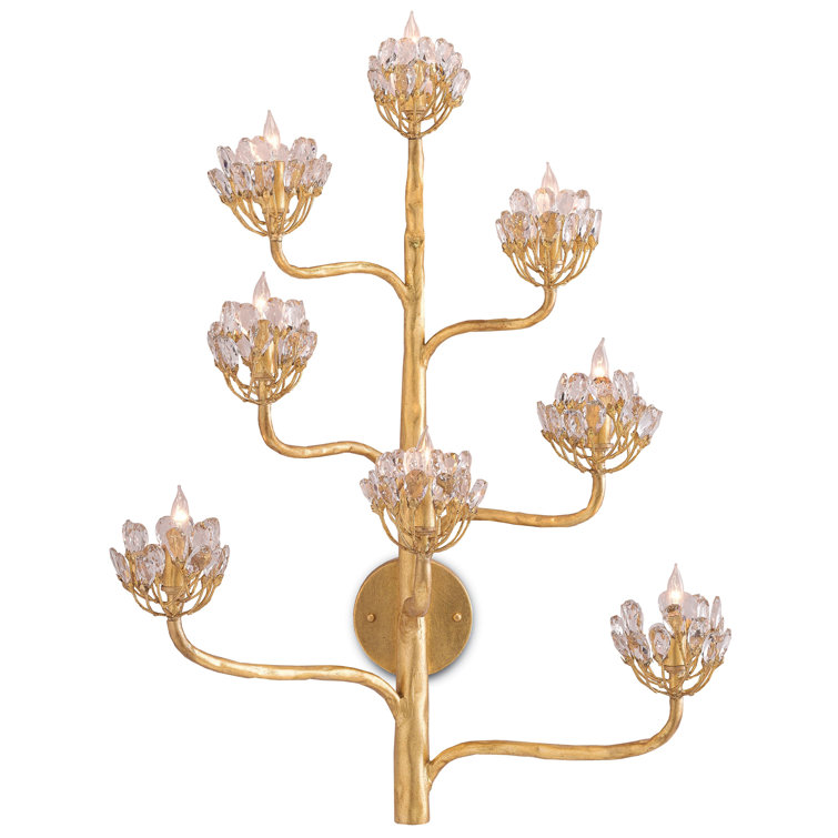 Agave Americana Gold Leaf 8-Light Crystal Sconce