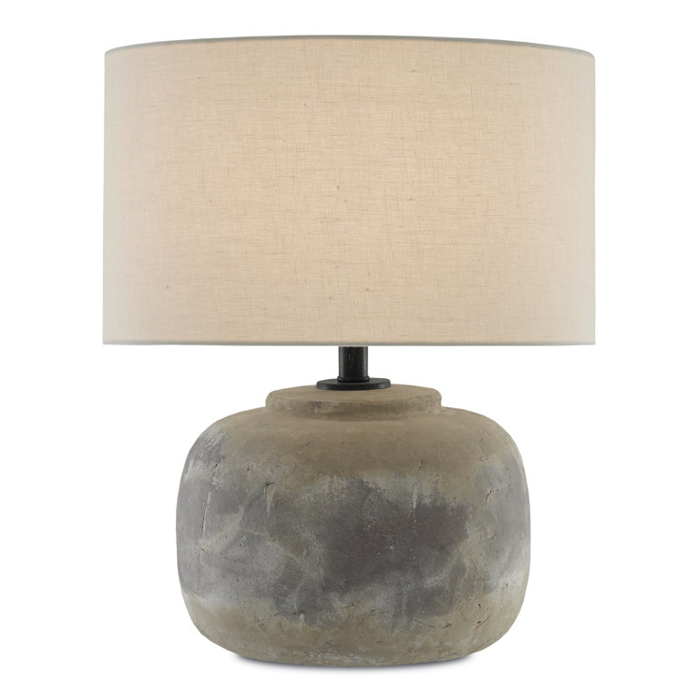Antique Earth Concrete Table Lamp with Light Beige Linen Shade