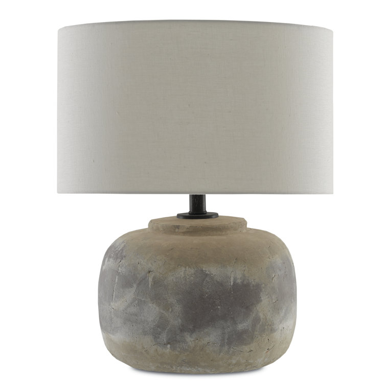 Antique Earth Concrete Table Lamp with Light Beige Linen Shade