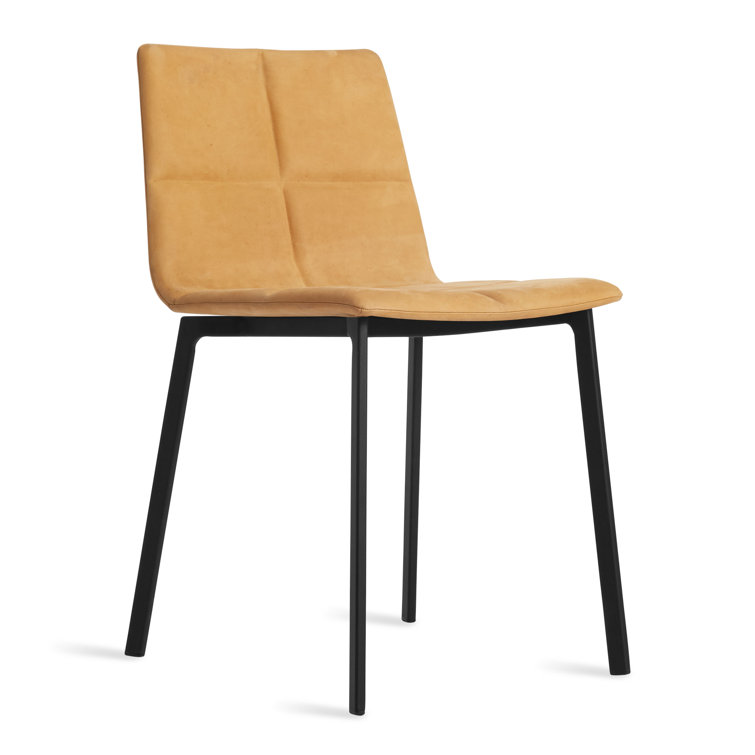 Camel Leather Upholstered Side Chair with Black Metal Base