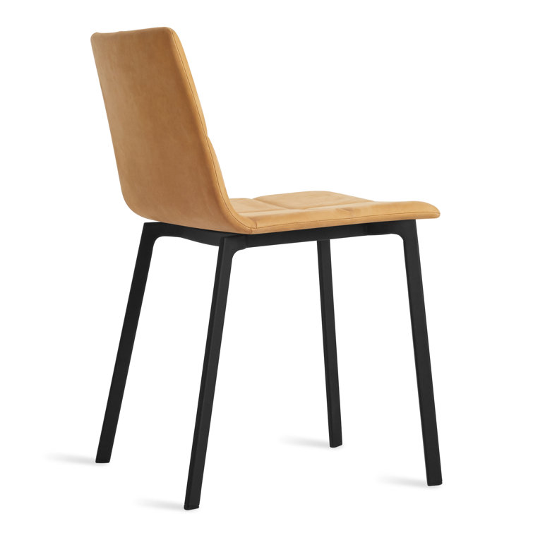 Camel Leather Upholstered Side Chair with Black Metal Base