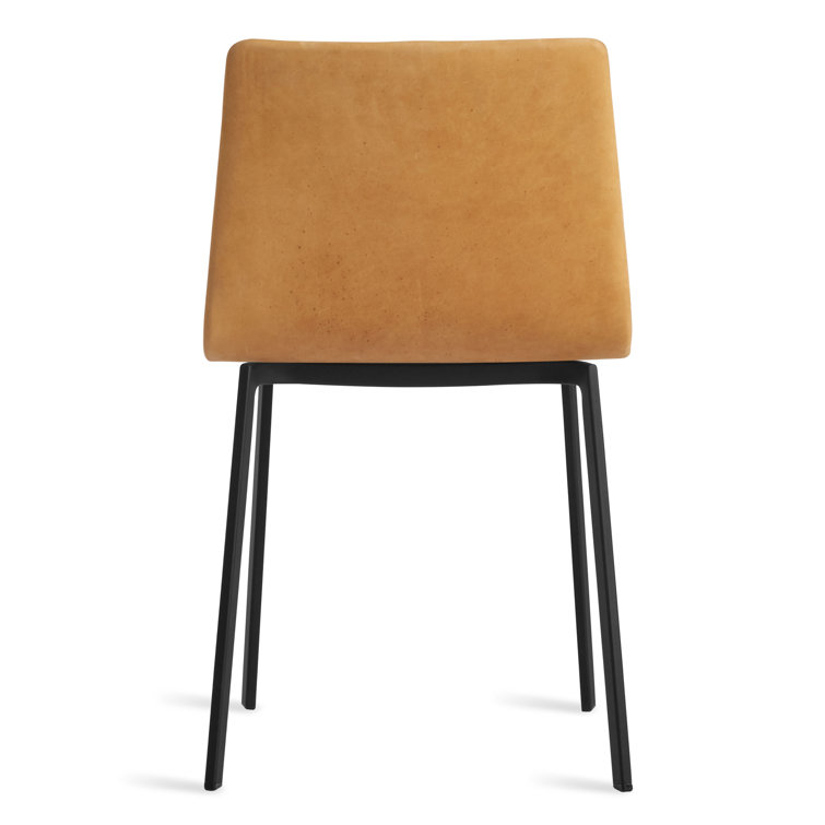 Camel Leather Upholstered Side Chair with Black Metal Base