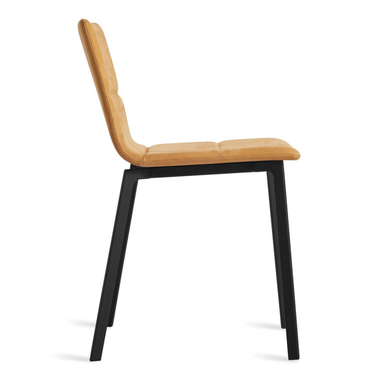 Camel Leather Upholstered Side Chair with Black Metal Base