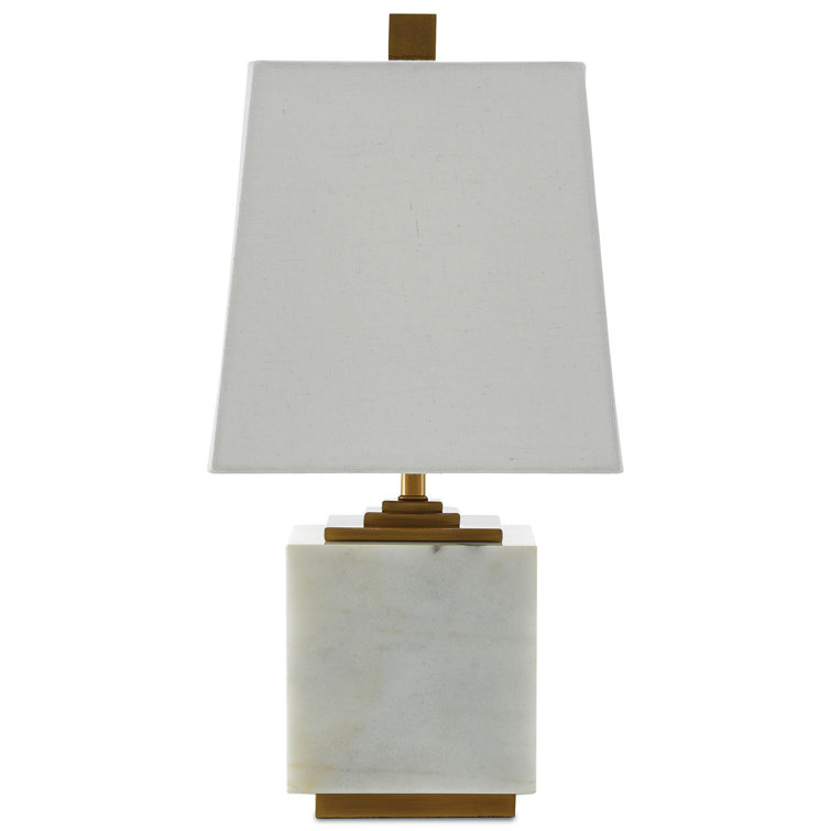 Annelore White Linen and Marble Table Lamp with Antique Brass Accents