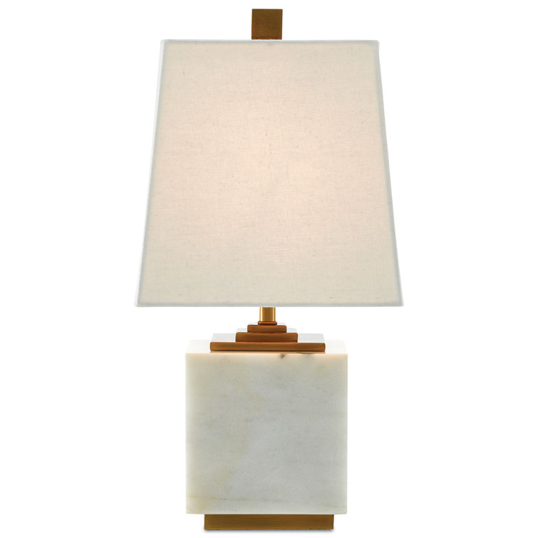 Annelore White Linen and Marble Table Lamp with Antique Brass Accents
