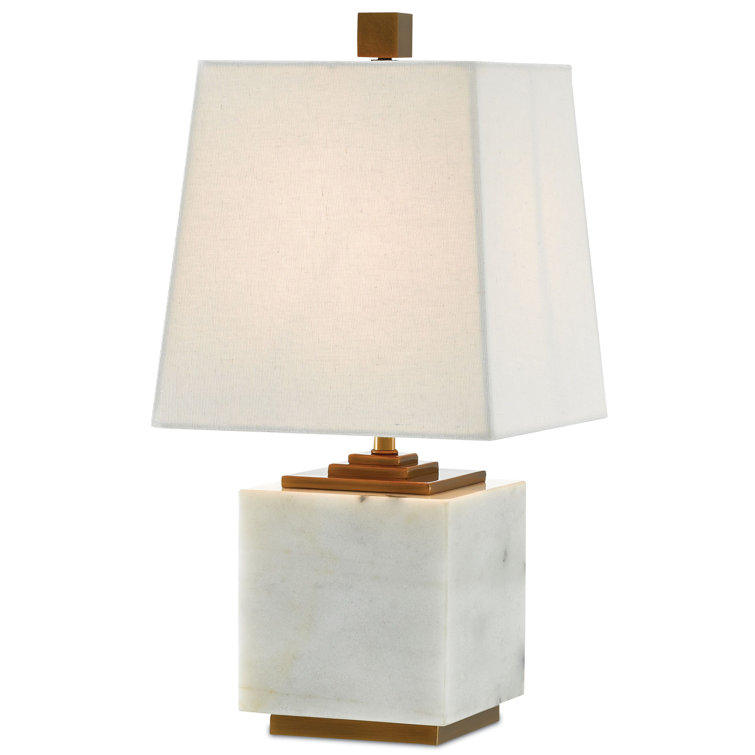 Annelore White Linen and Marble Table Lamp with Antique Brass Accents